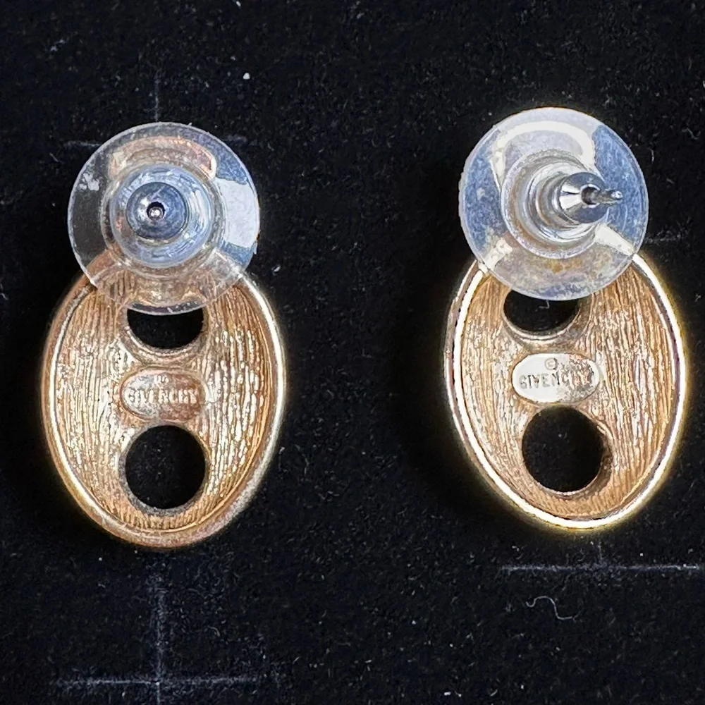 Authentic Givenchy Rare Vintage Black & Gold Enamel / Metal Abstract Earrings